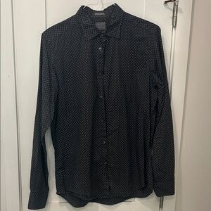 Hartford Men's Dark Blue Gray Polka Dot Slim Fit Button Down Shirt 100% Cotton